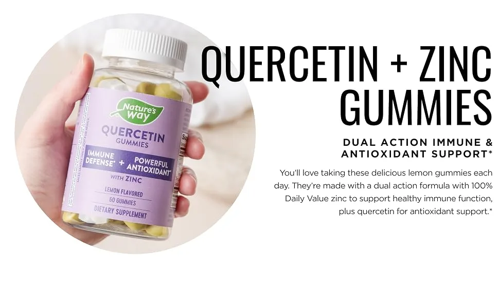 Nature s Way Quercetin Gummies with Zinc Immune Defense* Powerful Antioxidant* Lemon Flavored 60 Gummies - Gummies