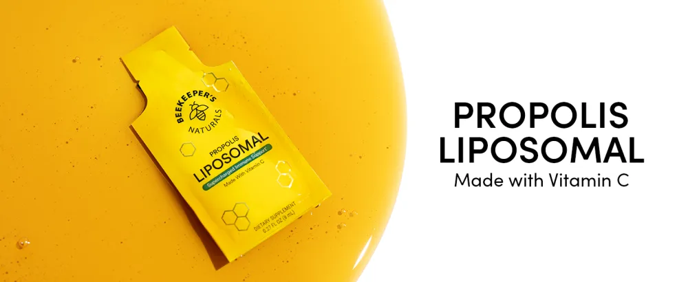 Beekeeper's Naturals Liposomal Vitamin C + Propolis Effective Bio-Available Immune Support Delivery 12 Ct - top banner