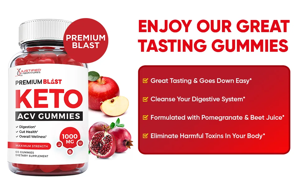 Justified Laboratories Premium Blast Keto ACV Gummies 1000MG with Pomegranate Juice Beet Root B12 60 Gummys - Premium Blast Keto ACV Gummies