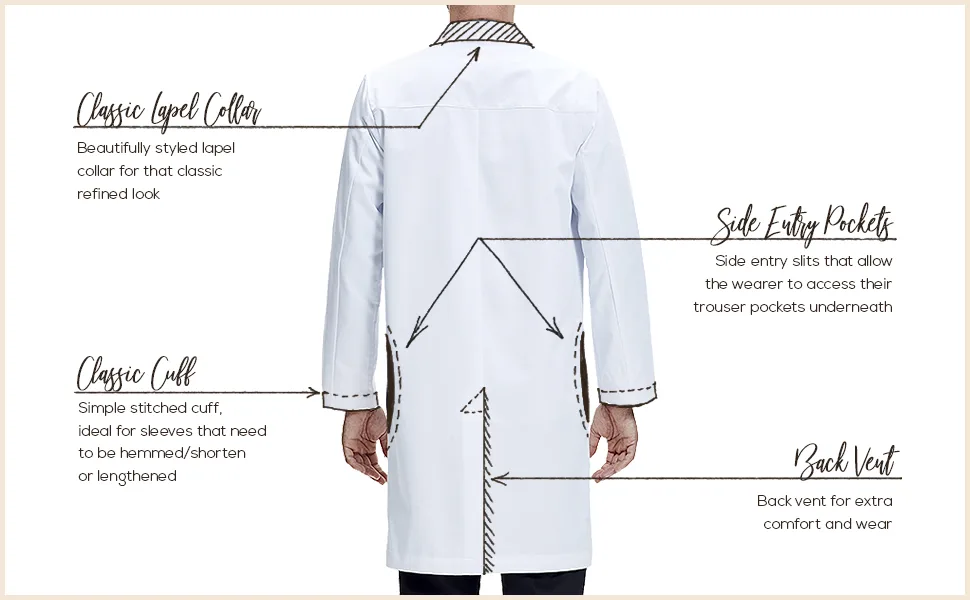 Dr. James Professional Lab Coat Smartphone and Tablet Pockets Classic Fit 40 Inch Length White XX-Small - doctors coat back