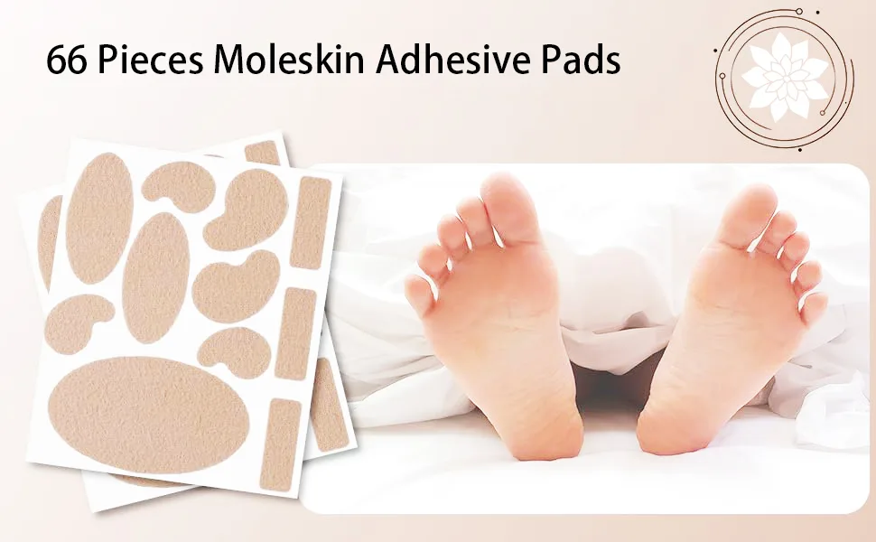 Moleskin Adhesive Pads Durable Moleskin Padding Feet Heel Pads Stickers Prevention Pads 11 Shapes(66 Pcs) - moleskin for blisters