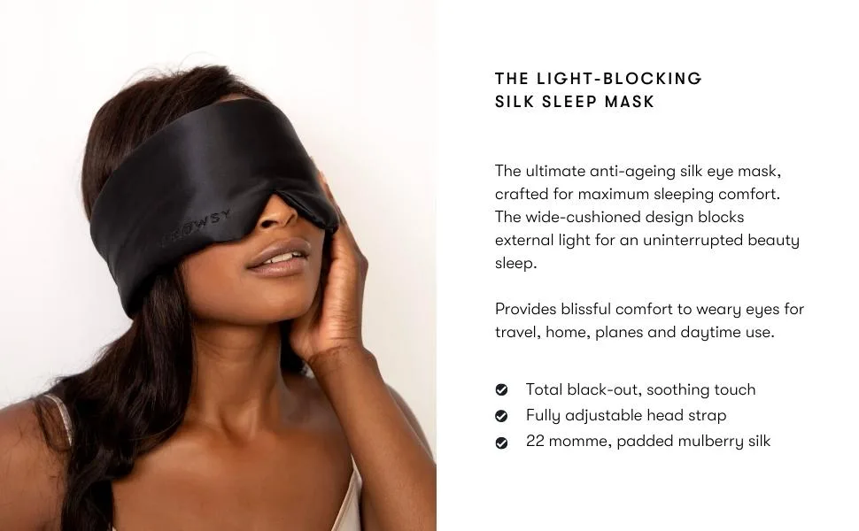 DROWSY Silk Sleep Mask. Face-Hugging Padded Silk Cocoon for Luxury Sleep in Total Darkness. (Black Jade) - anti-ageing anti-aging sleeping comfort light blocking adjustable hypoallergenic black out beauty