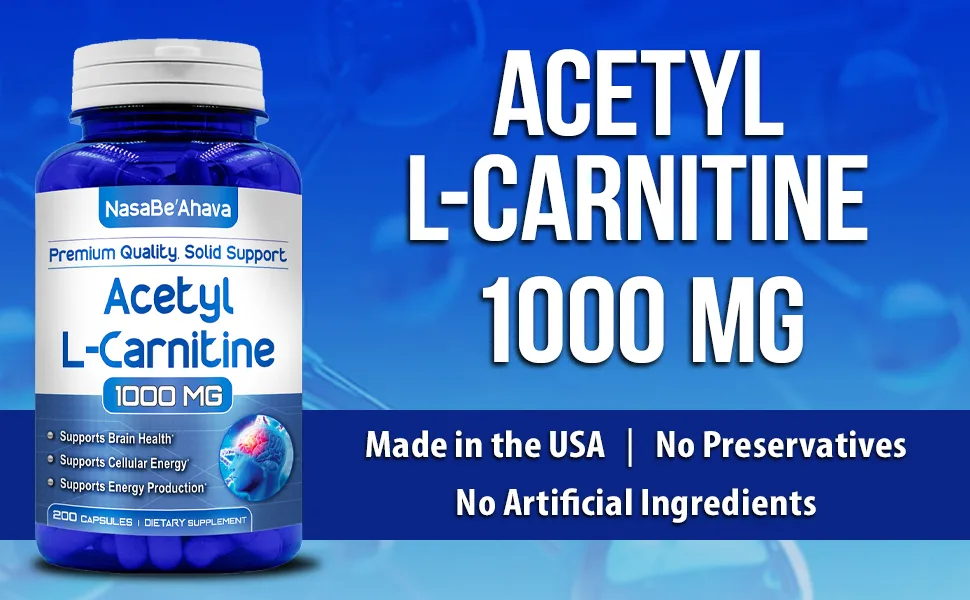 NasaBeahava Acetyl L-Carnitine 1000mg Max Strength - 200 Veggie Capsules - High Dosage Acetyl L Carnitine - acetyl