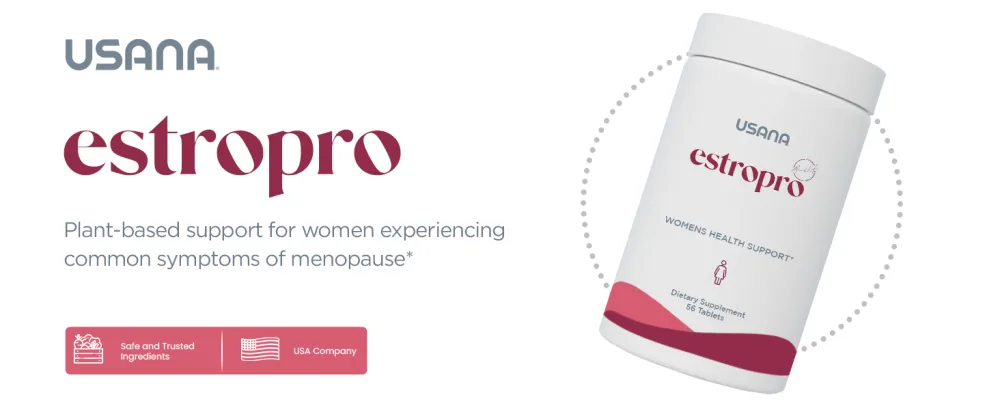 USANA EstroPro with Phytoestrogens for Symptomatic Support During Menopause* - 56 Tablets - 28 Day Supply - Phytoestrogens supplement women isoflavone flaxseed hot flashes mood swings menopause night sweat