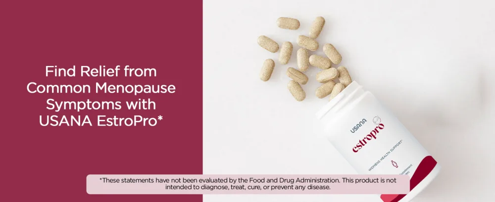 USANA EstroPro with Phytoestrogens for Symptomatic Support During Menopause* - 56 Tablets - 28 Day Supply - Phytoestrogens supplement women isoflavone flaxseed hot flashes mood swings menopause night sweat