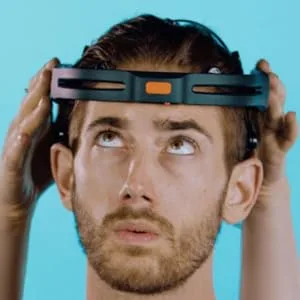 TruBrain Clockwise | Nicotinamide | NAD Booster | Increases Energy & Promotes Anti Aging | Cell Immunity - Trubrain model wearing an EEG brainwave helmet during a scientific study