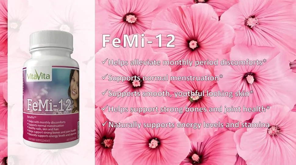 FeMi-12 Helps Alleviate Women's Monthly Period Discomforts & Supports Normal Menstruation (60 Capsules) - product information 2