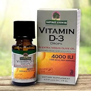 Nature's Answer Vitamin D-3 Drops - 4000 IU - 0.5 fl oz - Vital To Health and Well Being - Sugar Free - Natures answer, Vitamin D3, liquid vitamin, cardiovascular