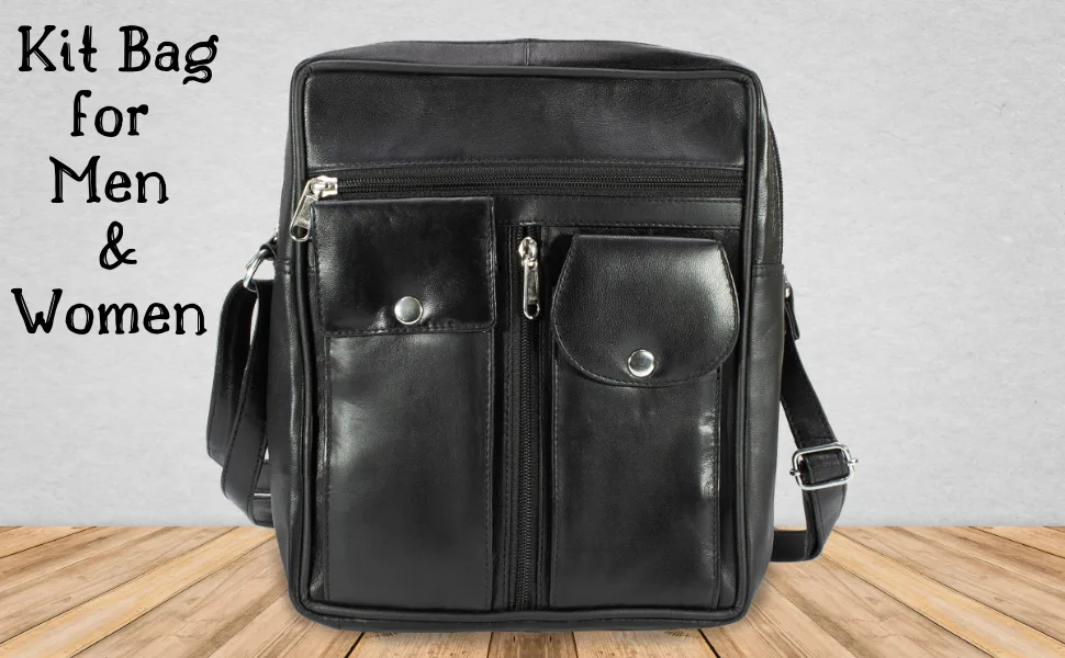Paul Walter Genuine Leather Black Crossbody Shoulder Bag for Unisex/Travel kit Handbag Messenger Bag - Kit Bag