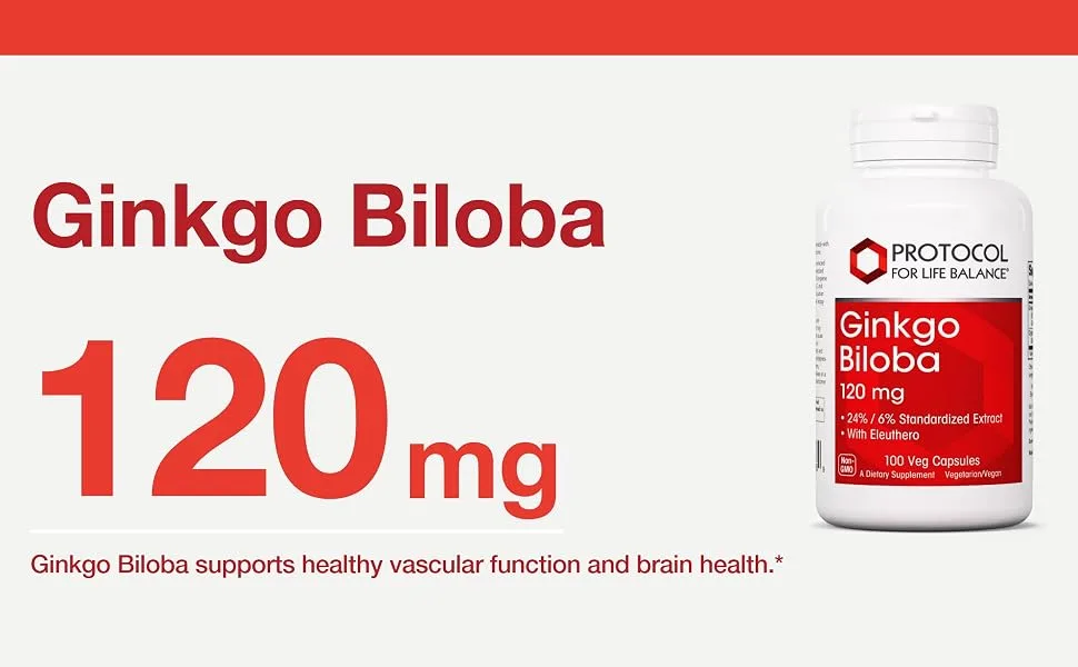 Protocol Ginkgo Biloba with Eleuthero Herbal Supplements - Circulation Brain Support - 100 Veg Caps - Ginkgo Biloba