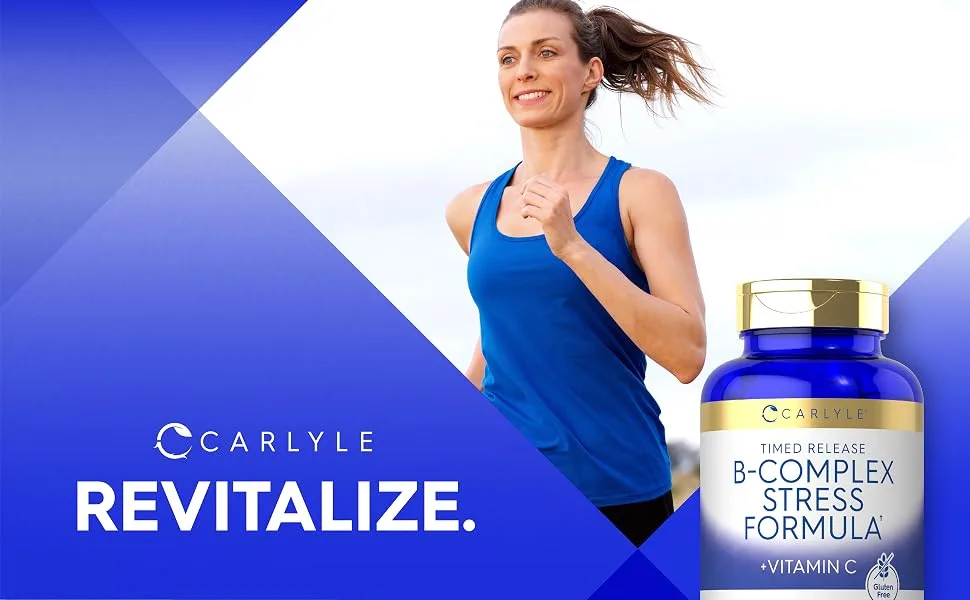 Carlyle B Complex Stress Vitamin Supplement | 180 Caplets | with Vitamin C | Non-GMO and Gluten Free - B complex