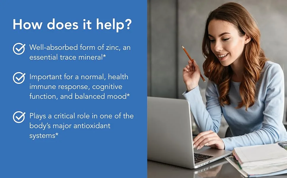 Allergy Research Group - Zinc Citrate 50 mg - Immune Mood Bone Support - 60 Vegetarian Capsules - How Does it Help