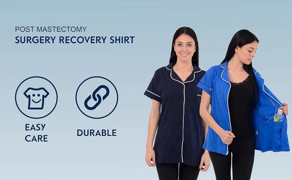 USBD Post Mastectomy Surgery Recovery Shirt Lapel Collar Camisole with Drain Pockets Large Black - Post Mastectomy Surgery Recovery Shirt