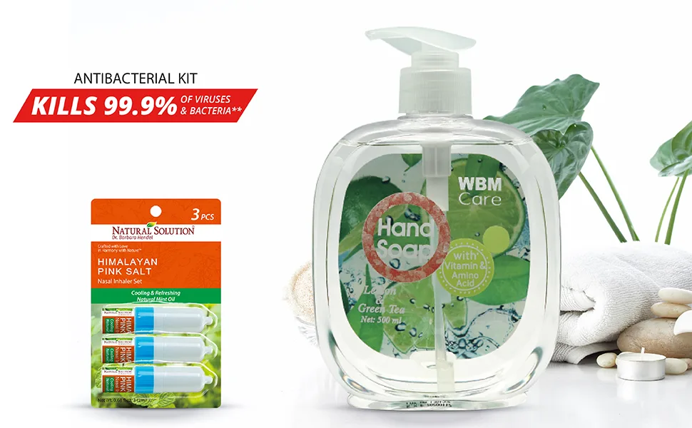 Himalayan Chef WBM Natural Lemon Liquid Hand Soap With 3 PCs Natural Mint Nasal Inhaler 5 Pound - antibacterial hand soap, natural hand soap, antibacterial kit, liquid hand soap, hand wash