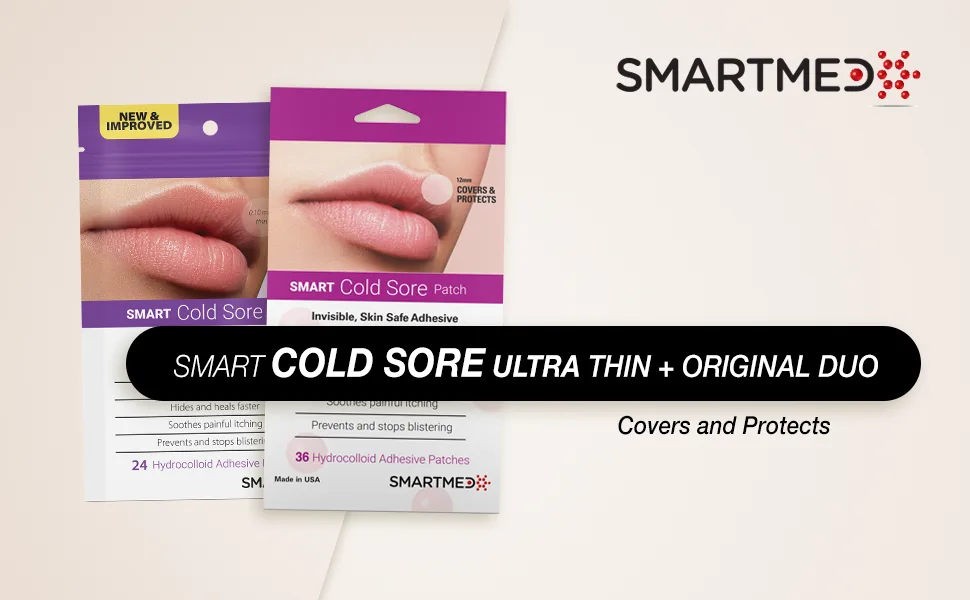 SMARTMED Cold Sore Treatment Patch Duo - Large Ultra Thin 15mm & Original Thin 12mm 60 Patches - smartmed smart cold sore patch thin original