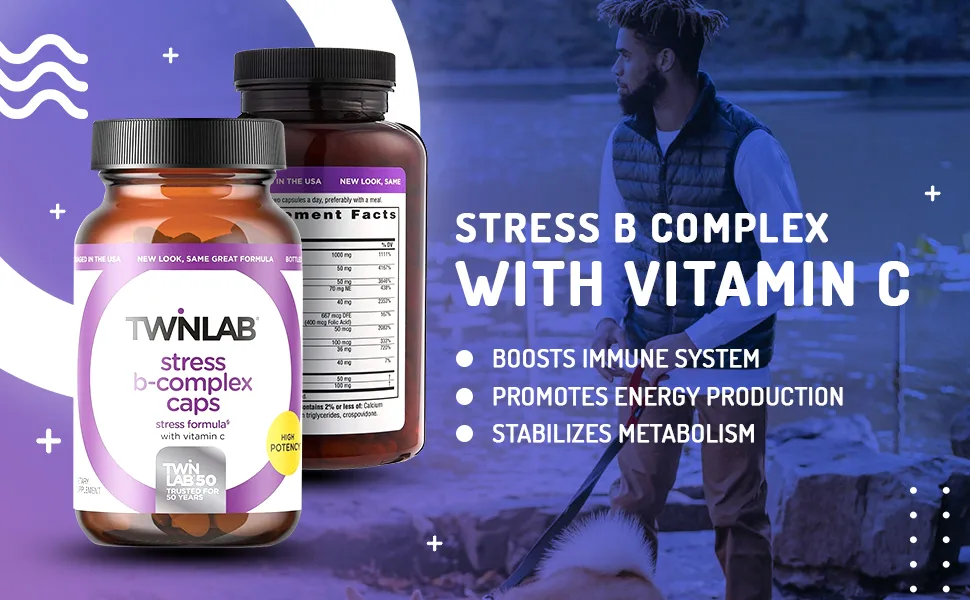 Twinlab Stress B-Complex Caps - Energy Support Supplement with Vitamin B12 and B6-250 Capsules - TwinLab Stress B-Complex 250 Caps with Vitamin C