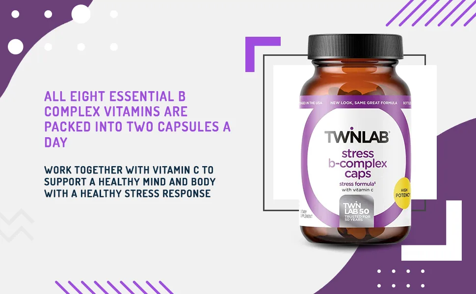 Twinlab Stress B-Complex Caps - Energy Support Supplement with Vitamin B12 and B6-250 Capsules - TwinLab Stress B-Complex 250 Caps with Vitamin C