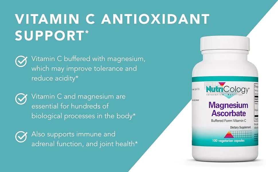 Nutricology Magnesium Ascorbate - Buffered Vitamin C Immune Support - 100 Vegetarian Capsules - Nutricology 50090