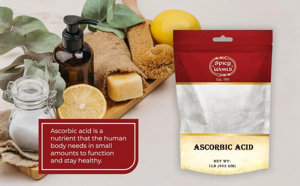 Spicy World Ascorbic Acid Vitamin C Powder 1 LB - Dietary Supplement Pure VIT C Powder USP - vitamin c powder mockup image