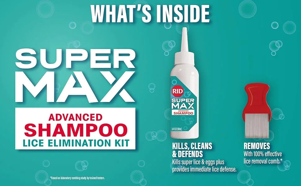 RID Super Max Advanced Shampoo Lice Removal Treatment 3.4 Fl Oz Includes Nit Removal Comb - Super Max Advanced Shampoo Live Elimincation Kit