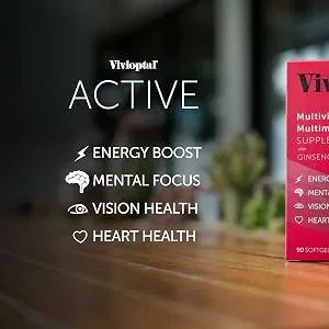 Vivioptal Active 90 Capsules - Multivitamin & Multimineral Supplement - Ginseng & Omega 3 - active, vivioptal