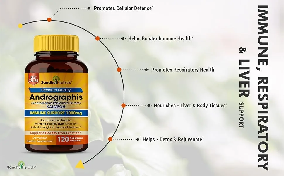 Andrographis Paniculata Immunity Support Kalmegh Ayurvedic Herbal Vegetarian 120 Capsules - liver support