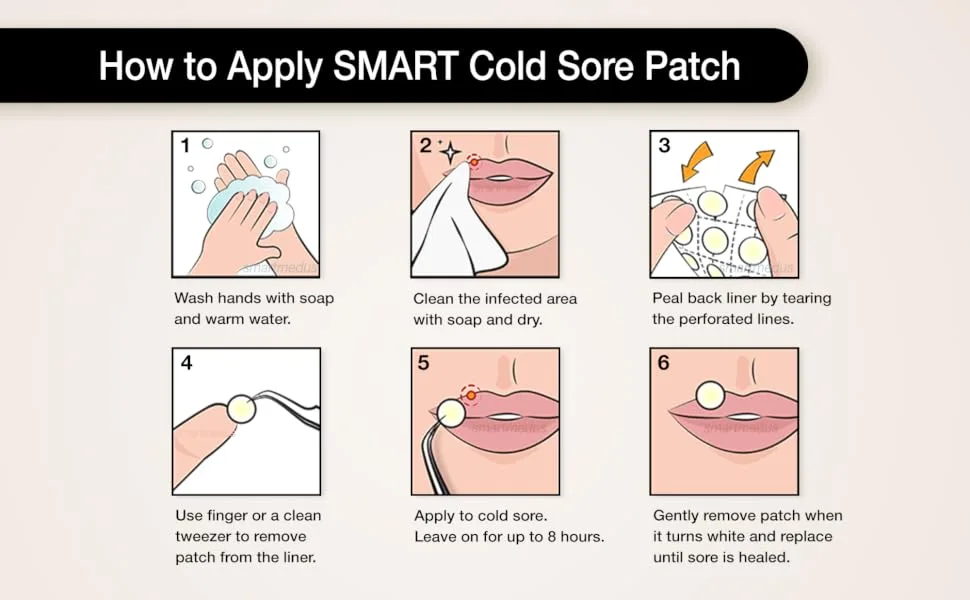 SMARTMED Cold Sore Treatment Patch Duo - Large Ultra Thin 15mm & Honey 12mm 54 Patches - how to apply smartmed smart cold sore patch