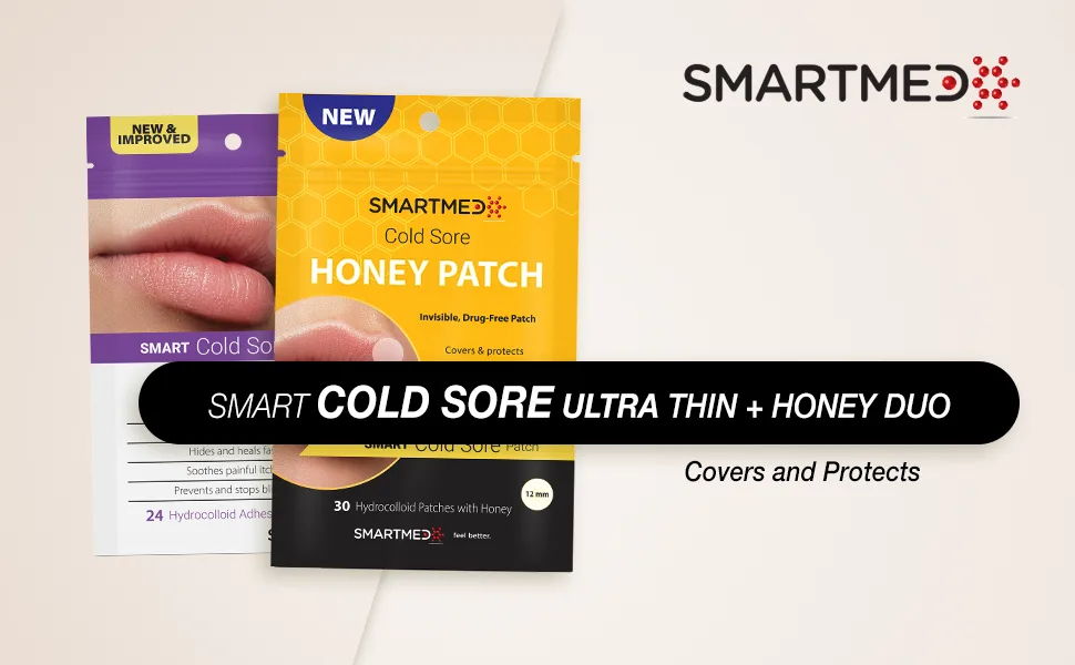 SMARTMED Cold Sore Treatment Patch Duo - Large Ultra Thin 15mm & Honey 12mm 54 Patches - smartmed smart cold sore patch thin honey
