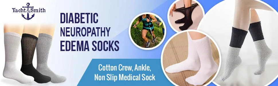 Yacht & Smith Men's Diabetic Neuropathy Edema Socks Cotton Crew Ankle Medical Sock - DIABETIC SOCKS