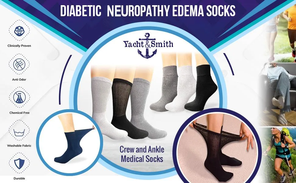 Yacht & Smith Men's Diabetic Neuropathy Edema Socks Cotton Crew Ankle Medical Sock - socks