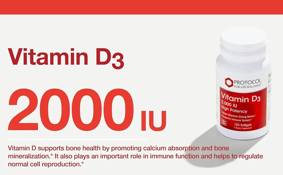 Protocol Vitamin D3 2 000 IU - Immune Support Healthy Bones and Teeth - 120 Softgels - Vitamin D3