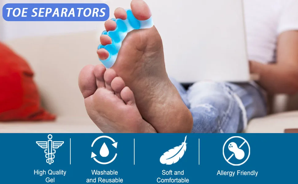 1 Pair Toe Separators Silicone Toe Spacers for Bunions Overlapping Hammer Toe(Blue) - product information 2