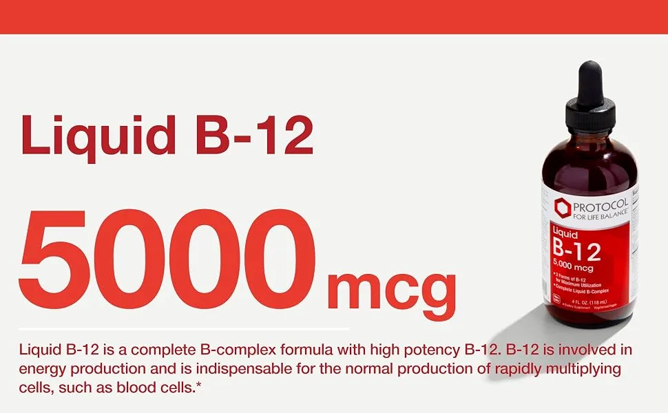 Protocol Liquid B-12 5 000mcg - Vitamin B Complex with Niacin - 4 Fl. Oz. (118 mL) - Liquid Vitamin B-12