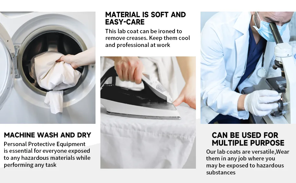 VOGRYE Professional Lab Coat for Men Women Long Sleeve White Unisex White Medium - men lab coat 2