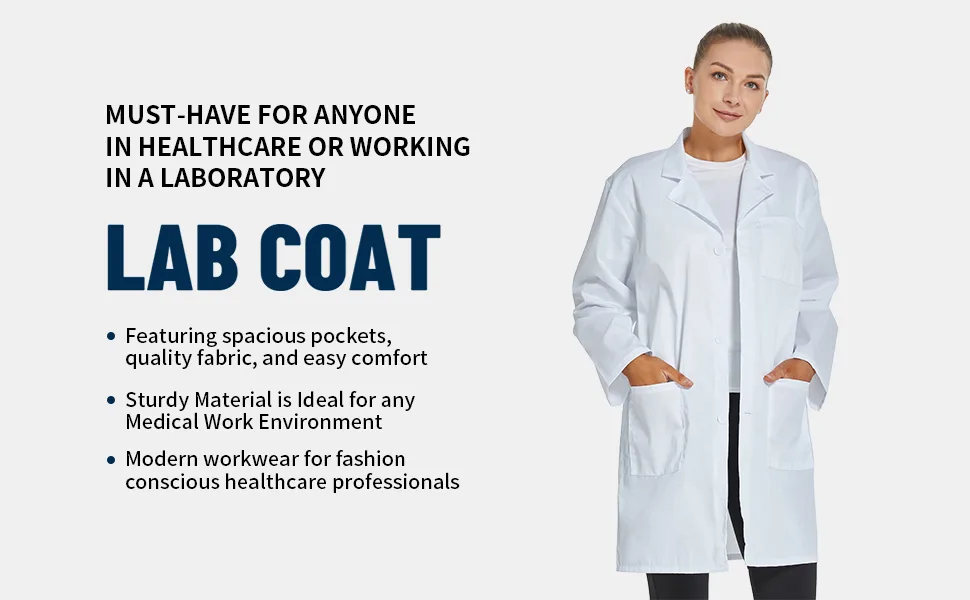 VOGRYE Professional Lab Coat for Women Men Long Sleeve White Unisex White Small - women lab coat
