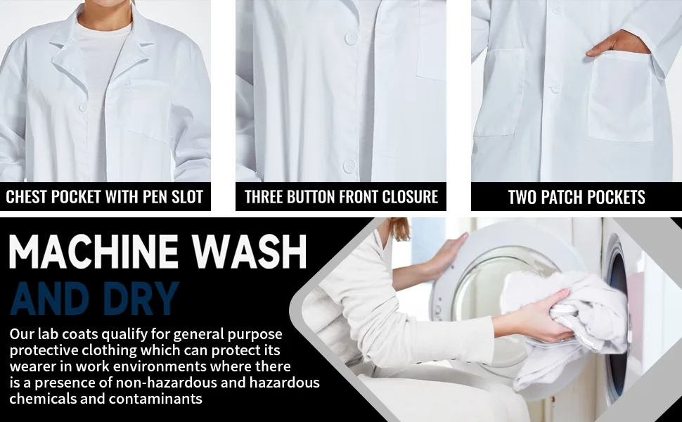VOGRYE Professional Lab Coat for Women Men Long Sleeve White Unisex White Small - women lab coat