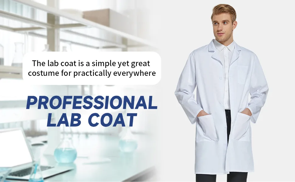 VOGRYE Professional Lab Coat for Men Women Long Sleeve White Unisex Black Large - men lab coat 1