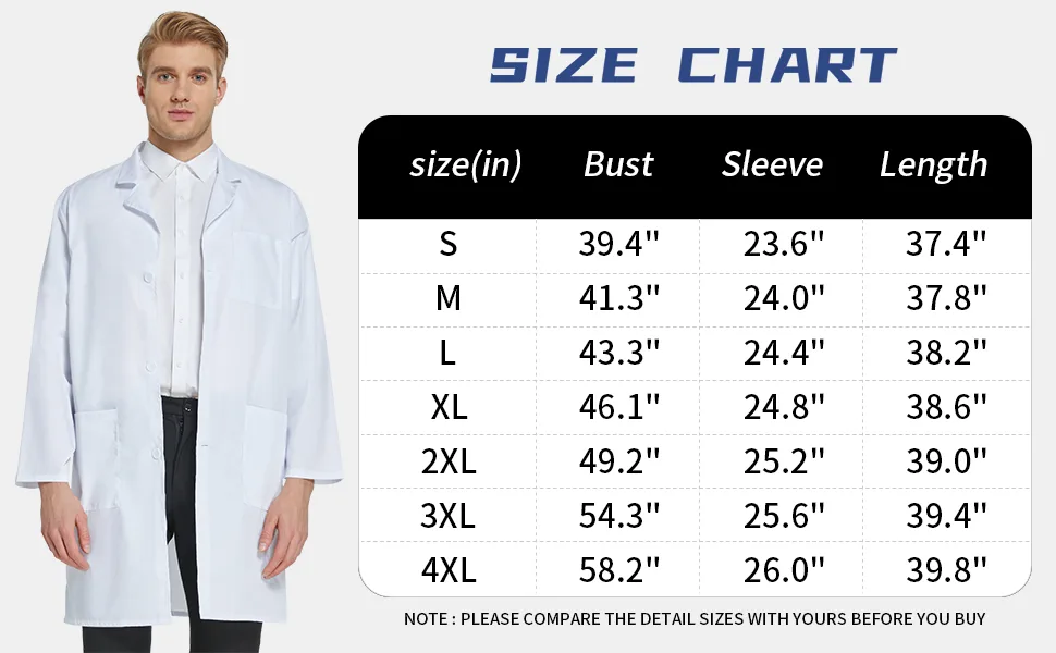 VOGRYE Professional Lab Coat for Men Women Long Sleeve White Unisex Black Large - men lab coat 3