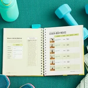 Lift Light Get Lean: 28-day weight-training plan for safe and easy weight loss - book on floor with blue weight