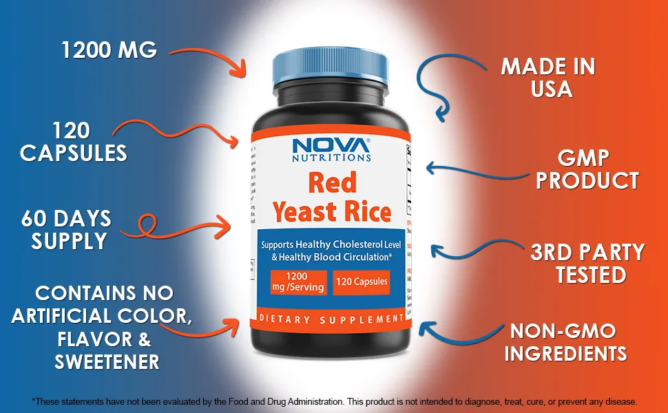 Nova Nutritions Red Yeast Rice 1200 mg. for Cholesterol Support Capsules 120 ct - Red Yeast Rice