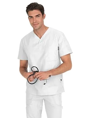 KOI Jason Henley-Neck Men's Scrub Top with 4 Pockets and Pen Slot Large Navy - koi classics 654 men