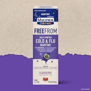 Mucinex Children's Liquid - FreeFrom Multi-Symptom Cold & Flu Nighttime 4oz - mucinex childrens freefrom