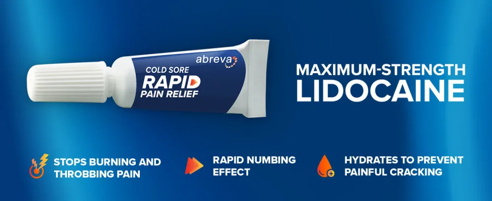 Abreva Cold Sore Treatment Rapid Pain Relief Cream - 1 Tube 3 Grams - Abreva