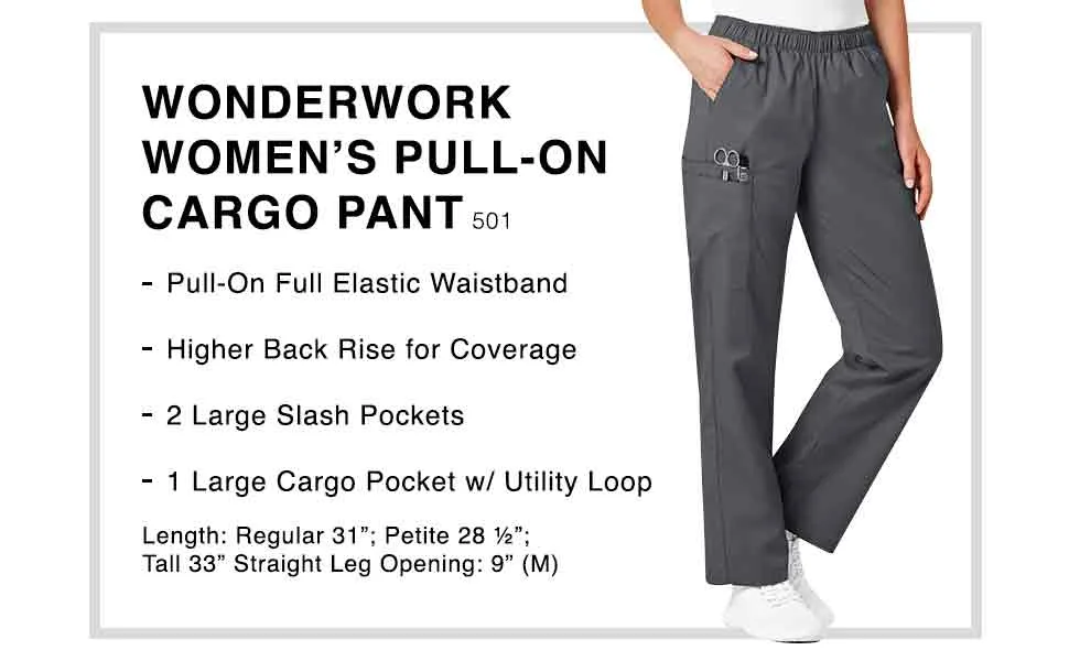 WonderWink Women's Wonderwork Pull-On Cargo Scrub Pant X-Large Black - WonderWink WonderWORK Women