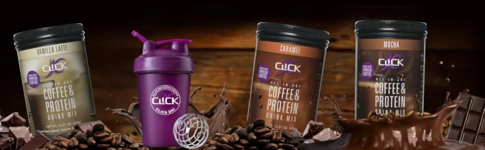 CLICK Coffee Protein Drink Shaker Cup with Wire Wisk Ball 20 Ounce - CLICK Coffee Protein Shaker Cup