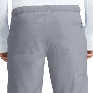 KOI Lite 606 Men's Discovery Scrub Pant Medium Short Charcoal - close up of back pockets on koi lite 606 men