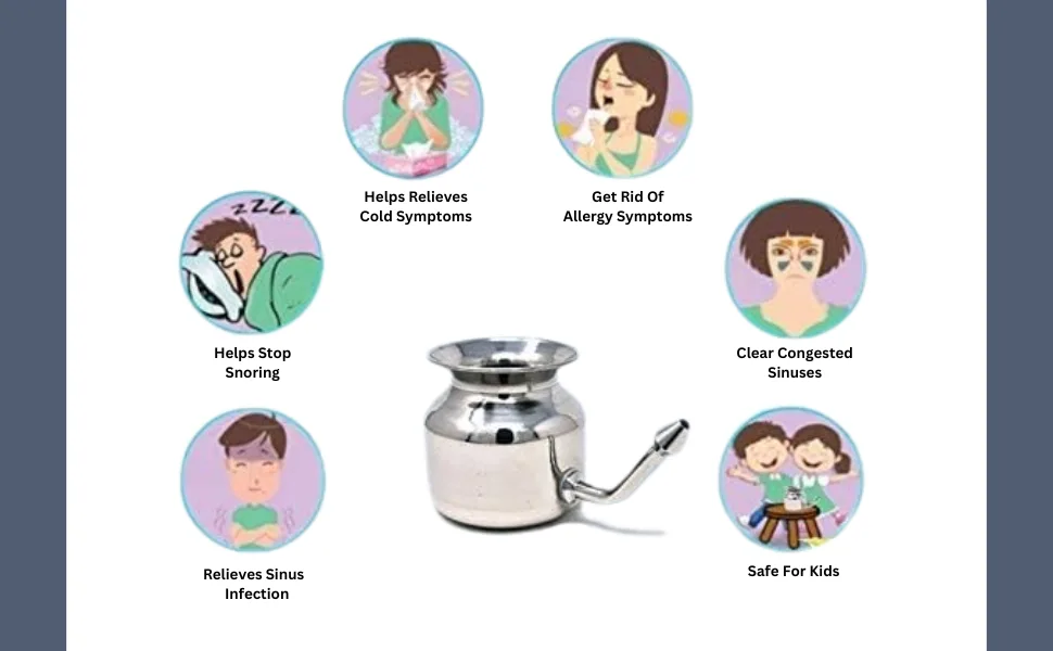 Qimacplus Pure Stainless Steel Neti Pot for Sinus Congestion - product information 4