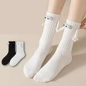 Eszeifx Magnetic Hand Holding Socks for Couple Black-2pieces - white