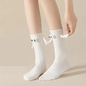 Eszeifx Magnetic Hand Holding Socks for Couple Black-2pieces - white socks