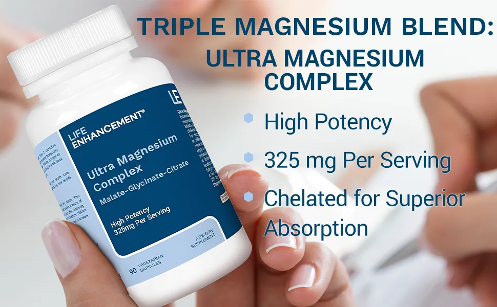 Life Enhancement 325mg Triple Magnesium Complex Supplement With Glycinate, Malate, and Citrate. Calm, Focus and Sleep Support Naturally 90 Capsules - Ultra Magnesium Complex